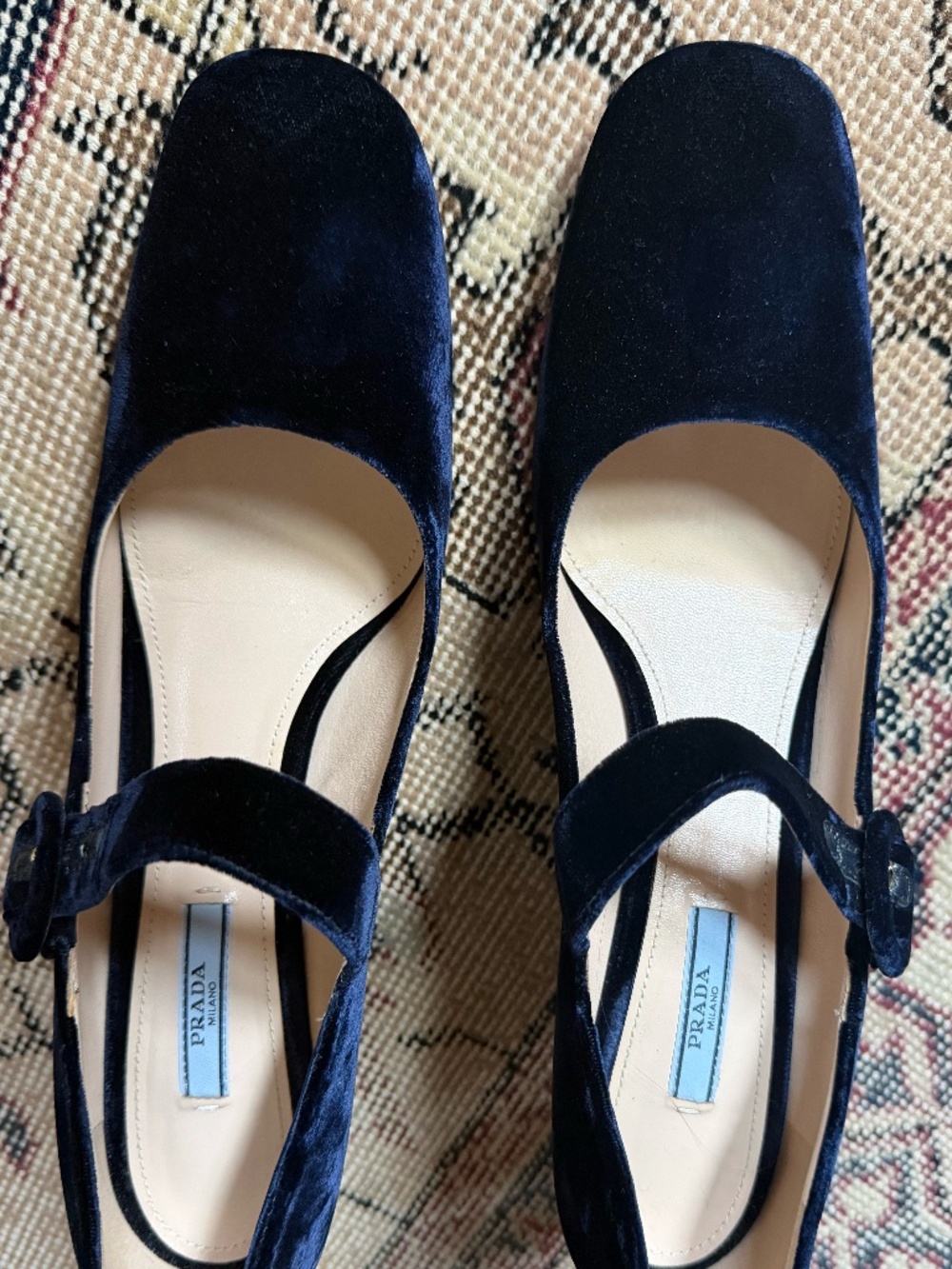 Prada Velvet Navy Blue Mary Jane Pumps Size 41.5